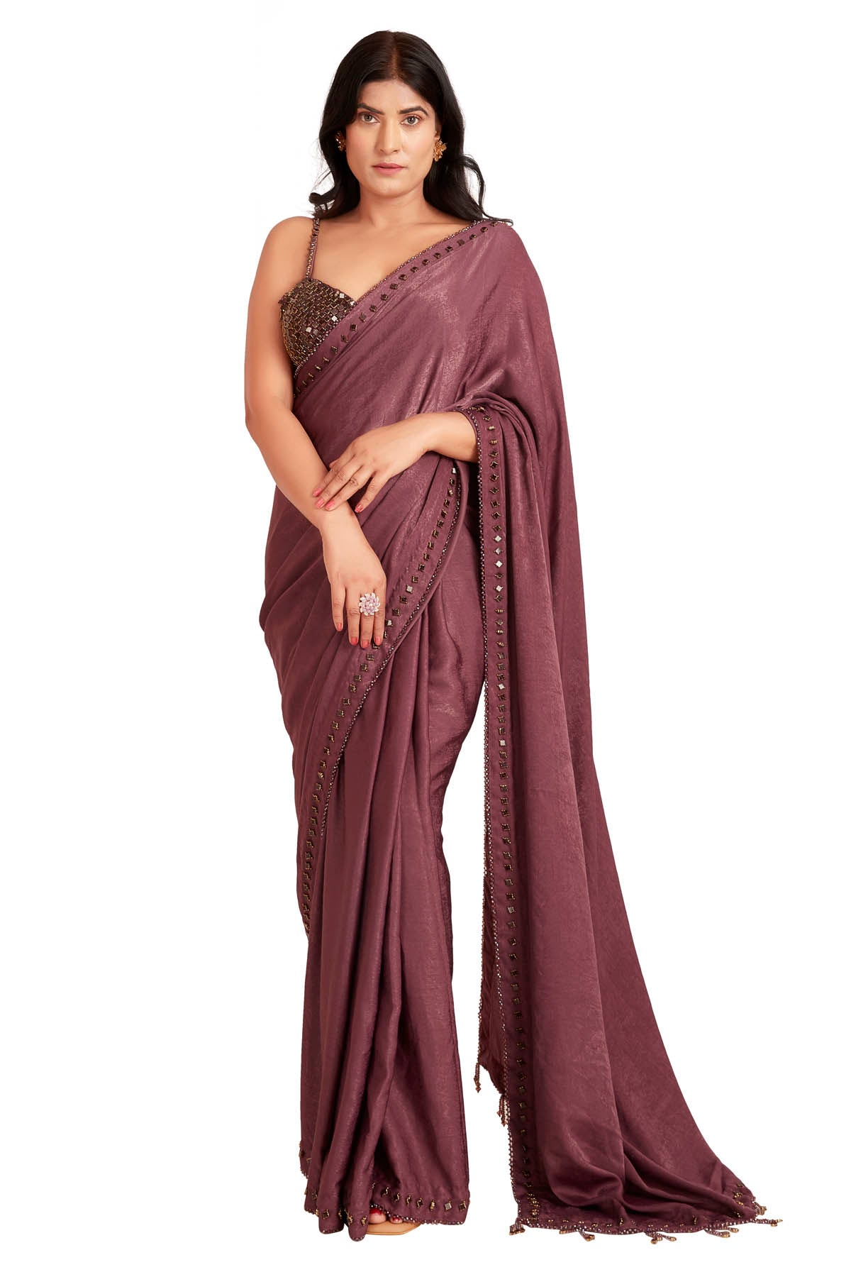 Vastra by Mala Munde Purple Crystal Embroidered Saree for women online at ScrollnShops