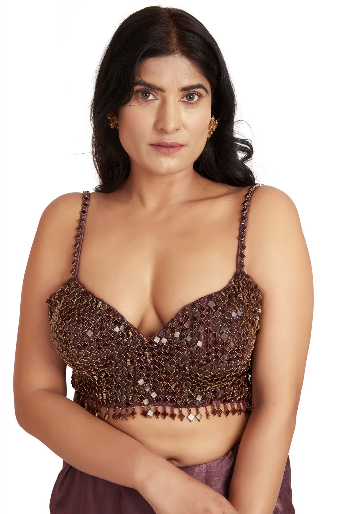 Purple Crystal Embroidered Saree