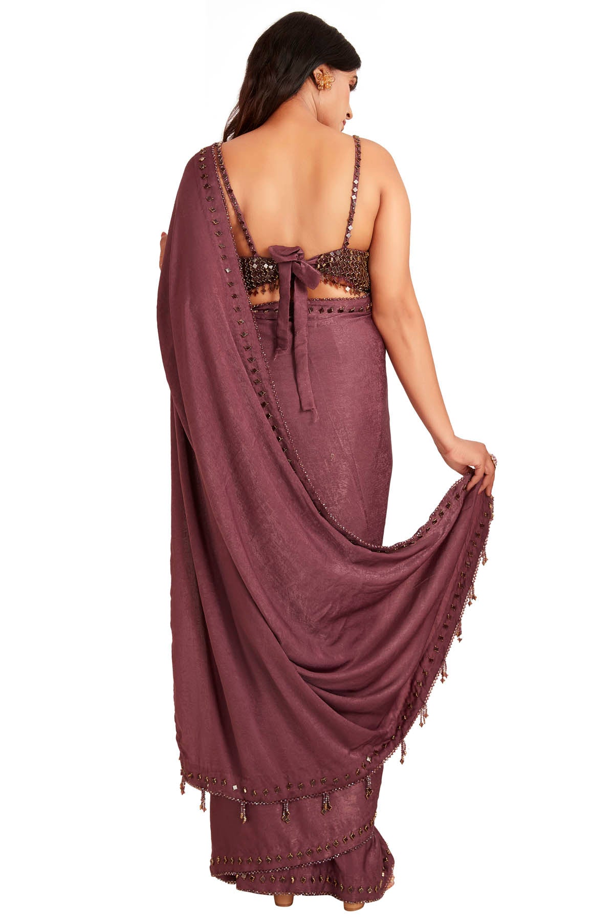 Purple Crystal Embroidered Saree