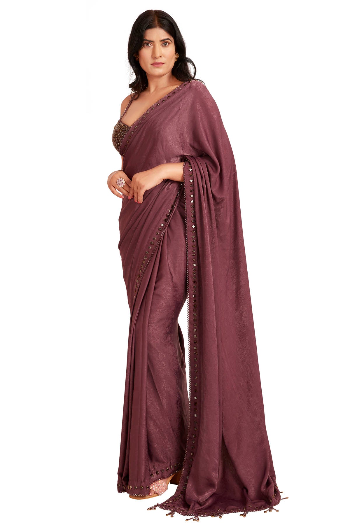 Purple Crystal Embroidered Saree