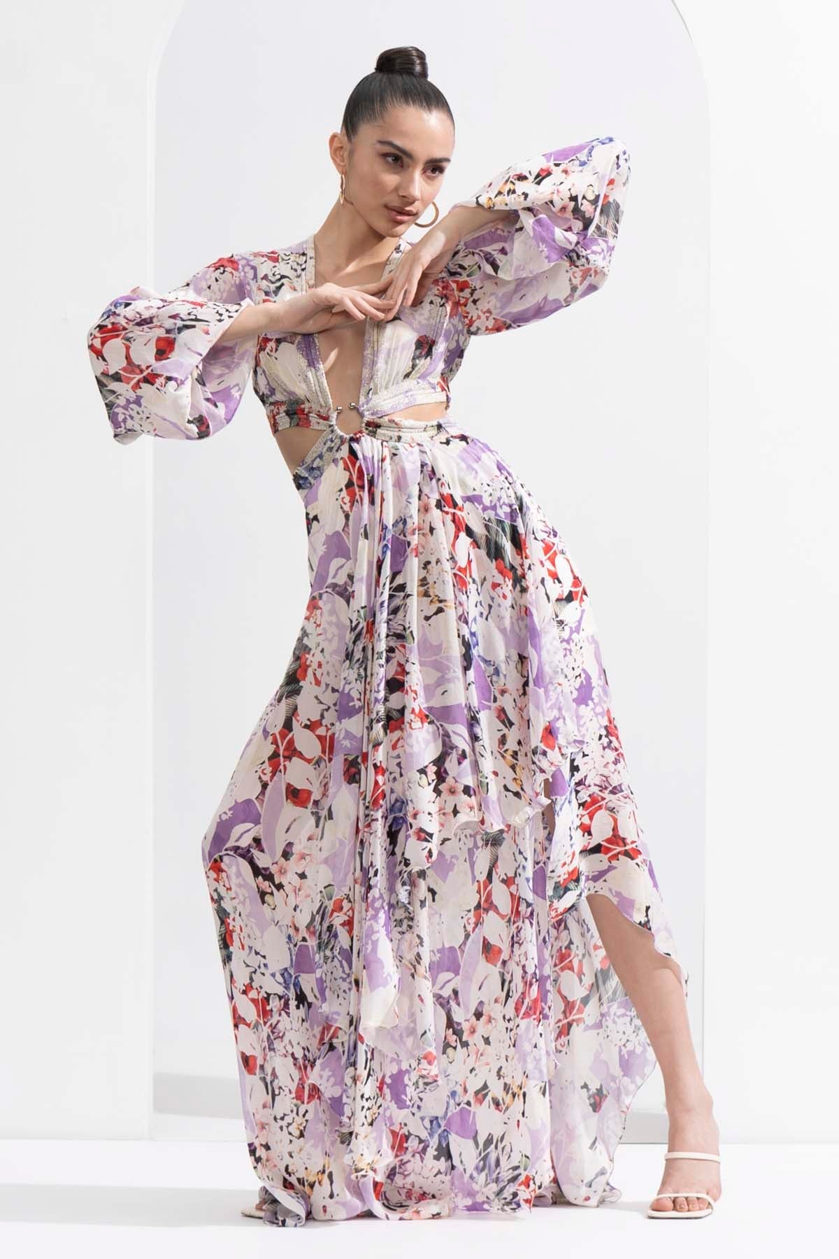 Buy Purple Cut-Out Dress by Mandira Wirk