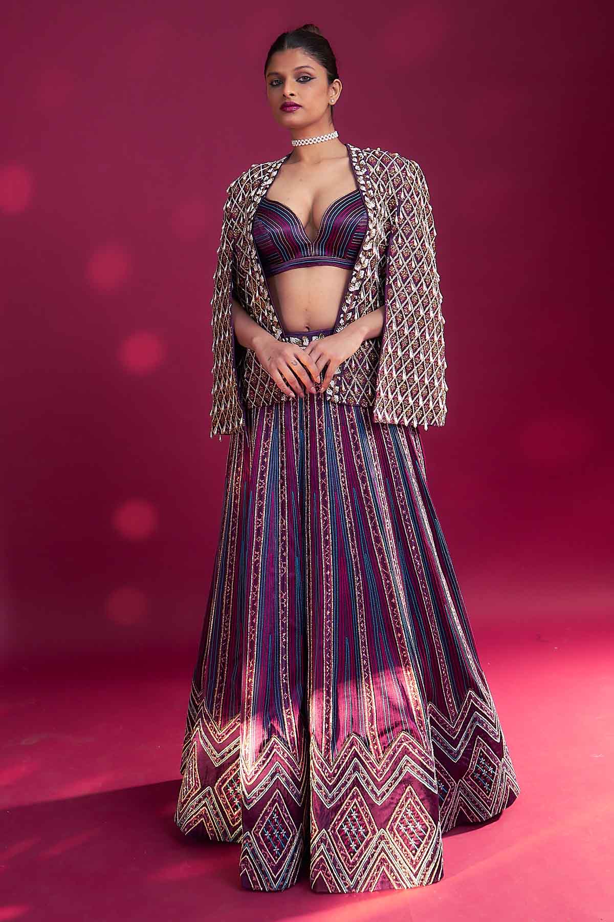 Sejal Kamdar Purple Cutdana Work Lehenga Set for women online at ScrollnShops