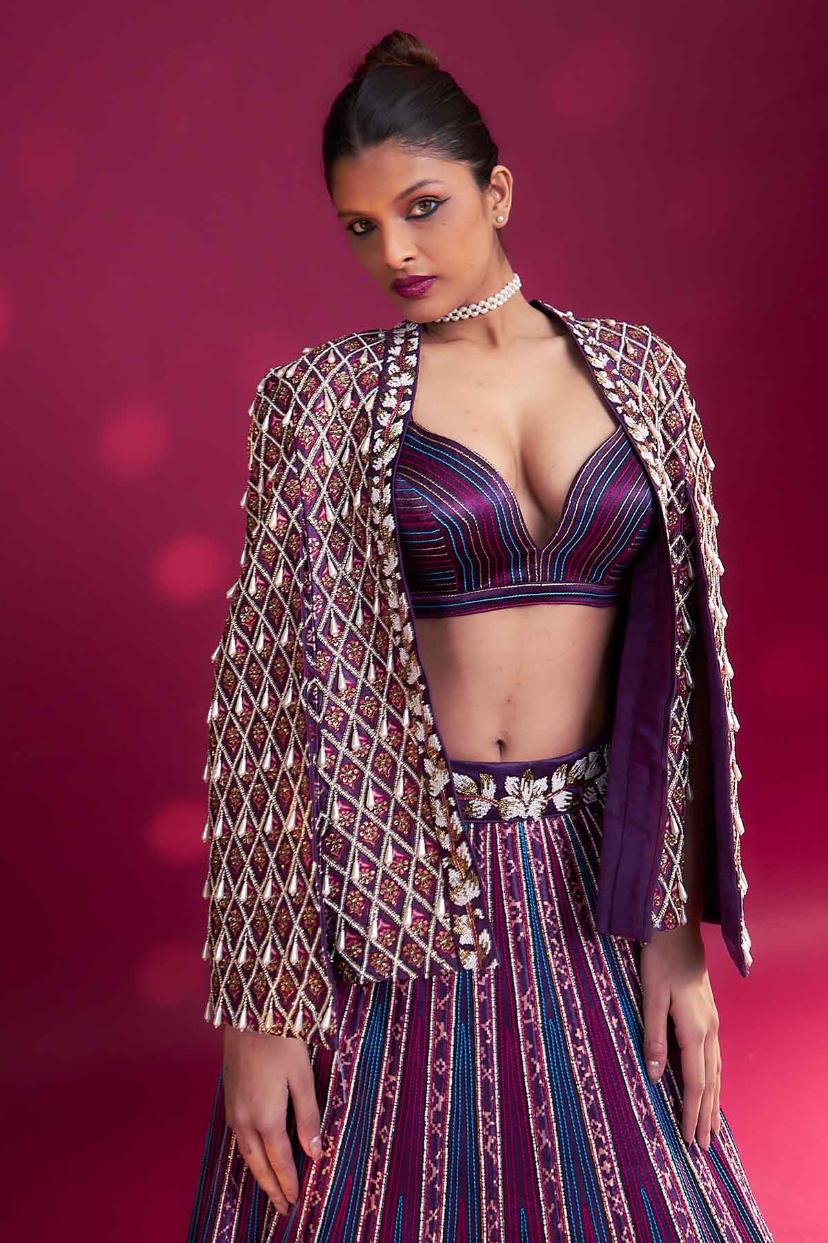 Purple Cutdana Work Lehenga Set