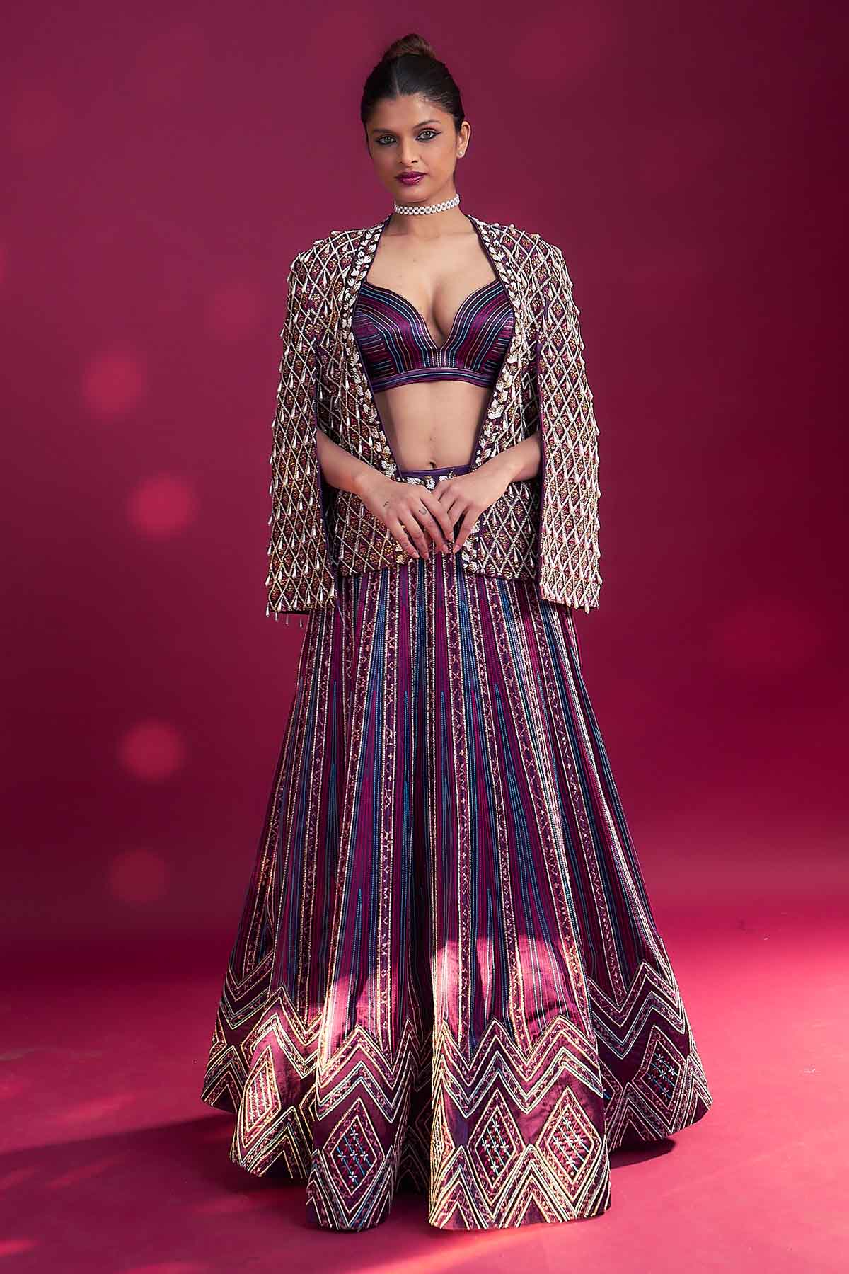 Purple Cutdana Work Lehenga Set