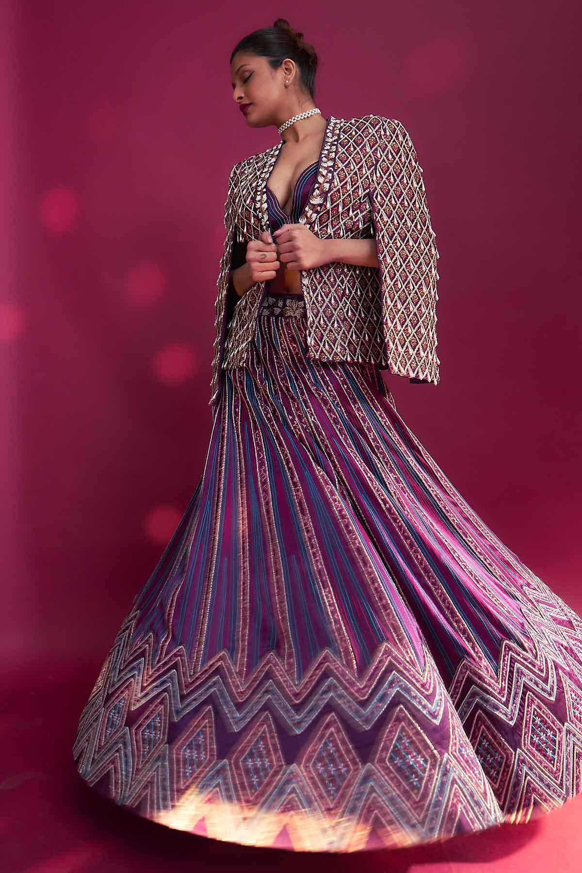 Purple Cutdana Work Lehenga Set