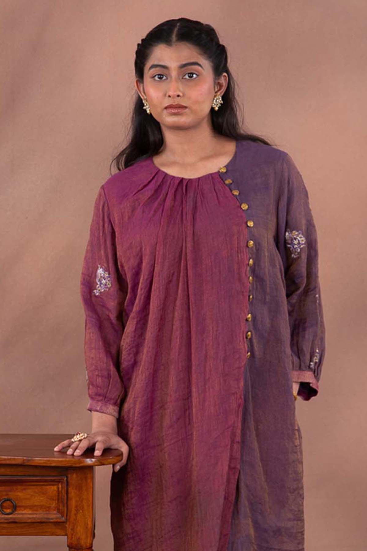 Purple Dabka Work Kurta & Pants