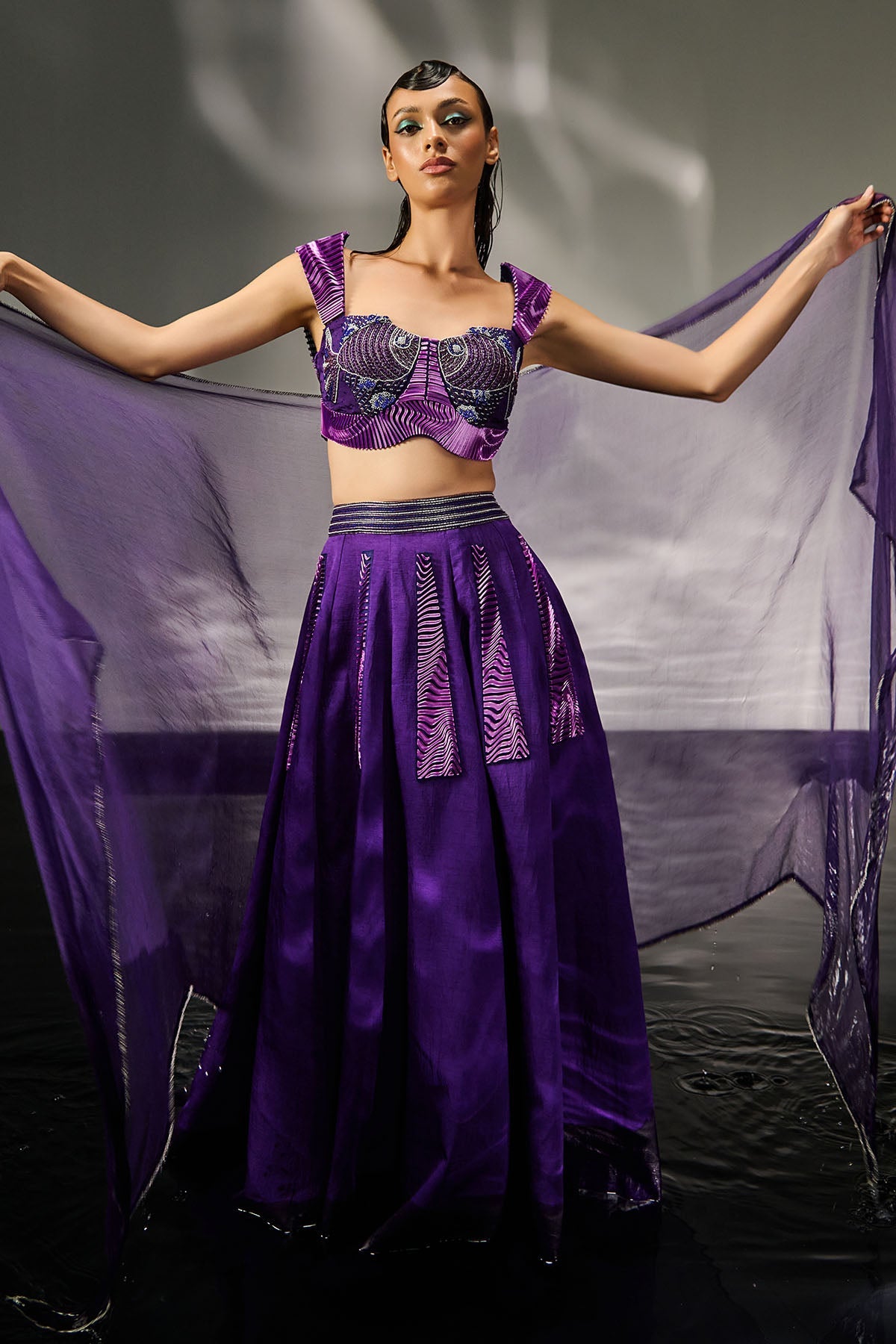 Buy Purple Dabka Work Lehenga Set by Asaaye for women online at ScrollnShops