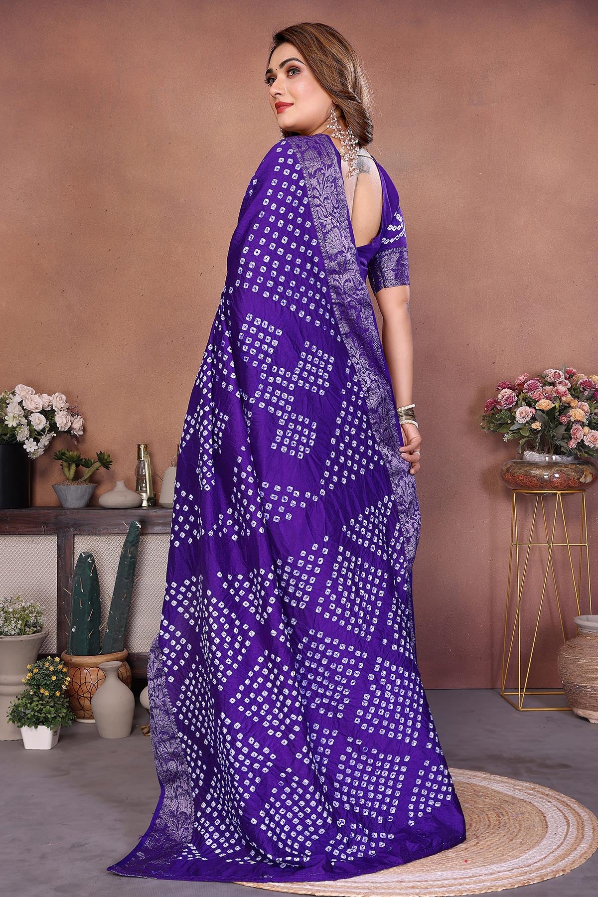Purple Dola Silk Bandhej Saree
