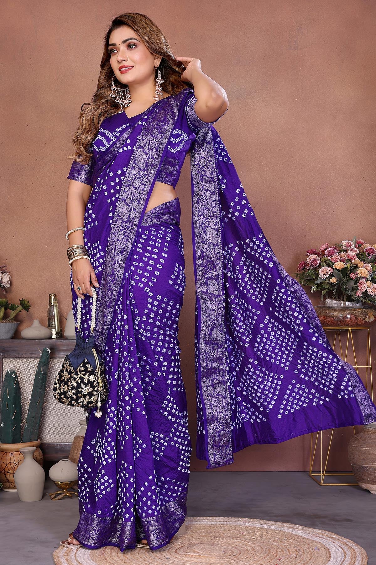 Purple Dola Silk Bandhej Saree