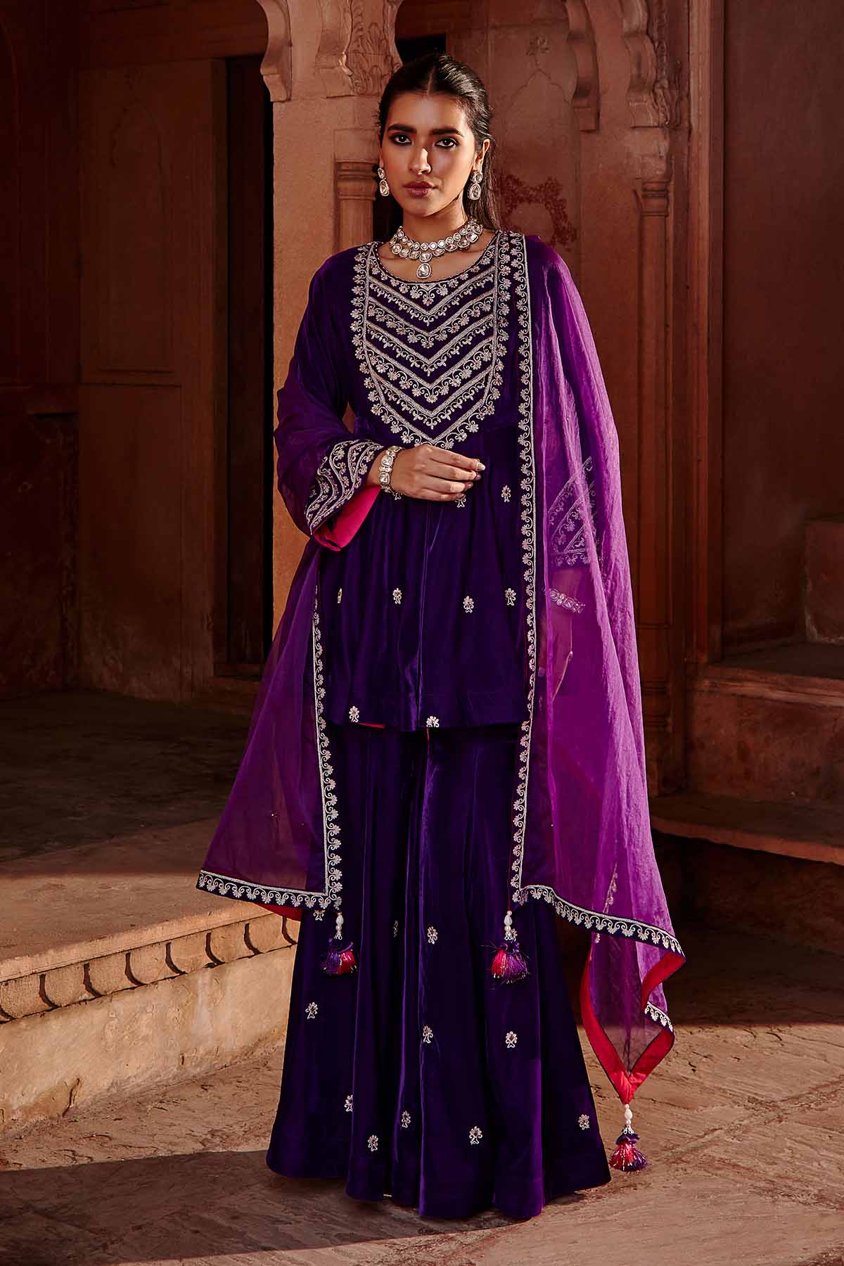Buy Purple Dori Work Flare Kurta Set Online