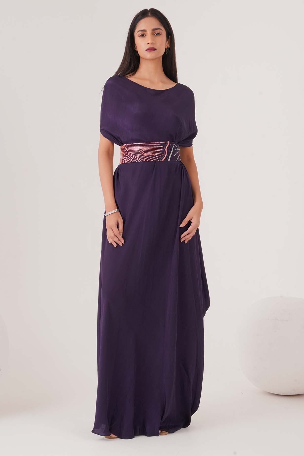 Buy Purple Drape Maxi Dress & Belt by Shristi Chetani for women online at ScrollnShops