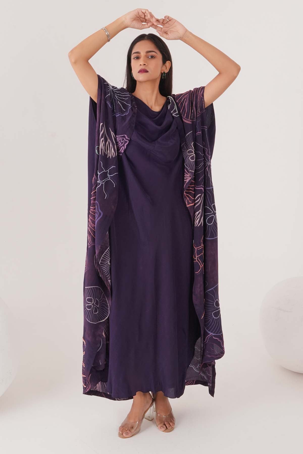 Purple Drape Maxi Dress & Cape