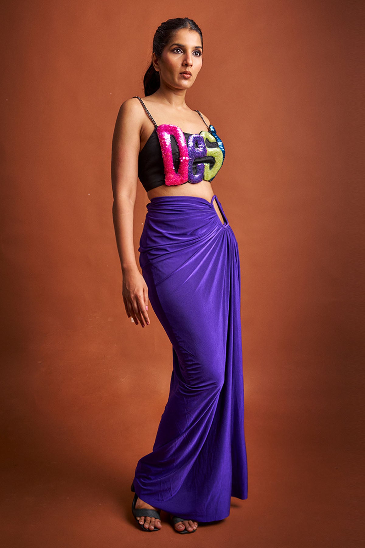 Purple Draped Indo-Western Set