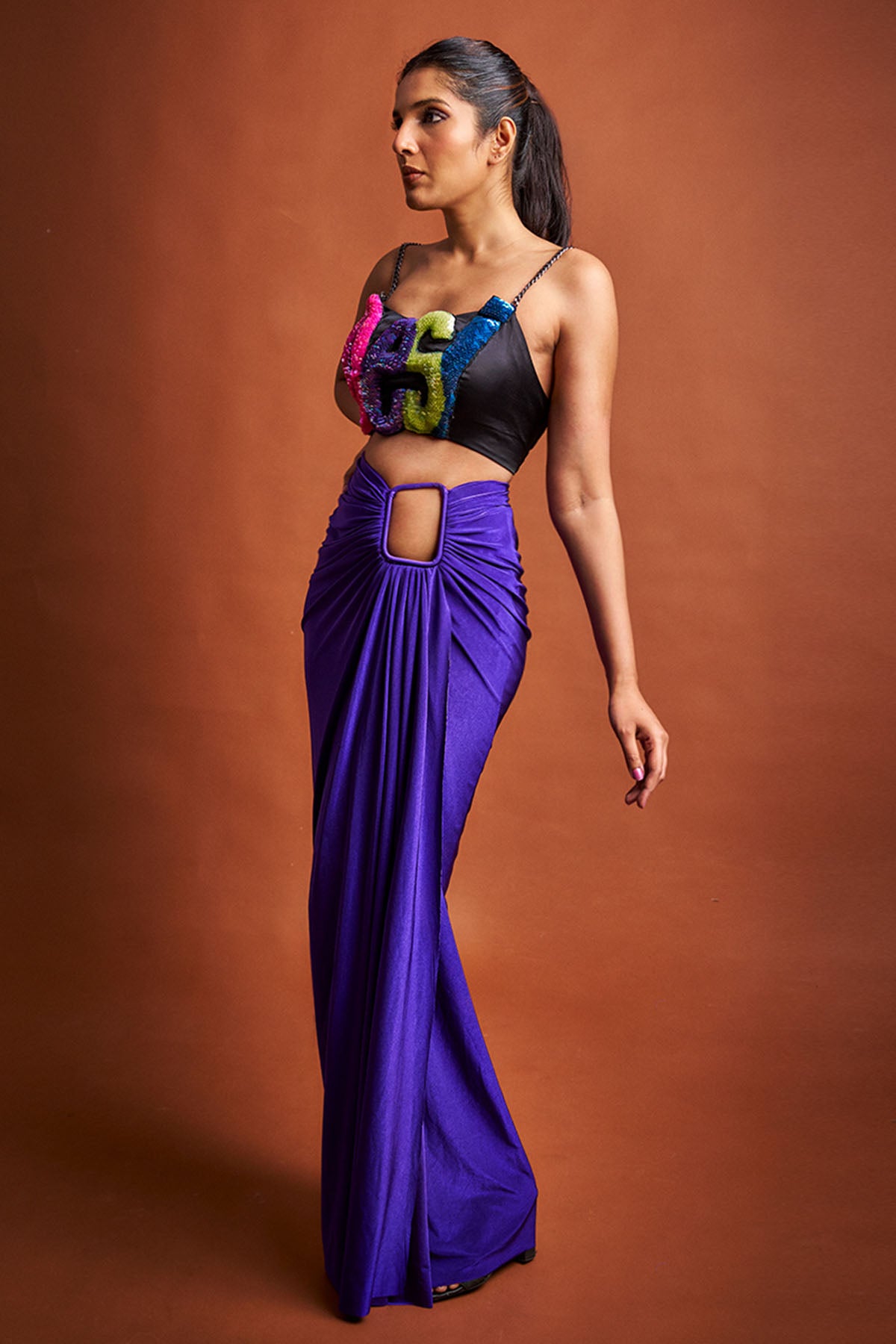 Purple Draped Indo-Western Set