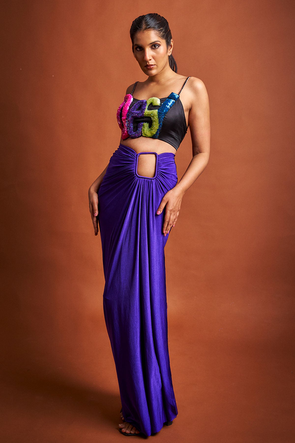 Purple Draped Indo-Western Set