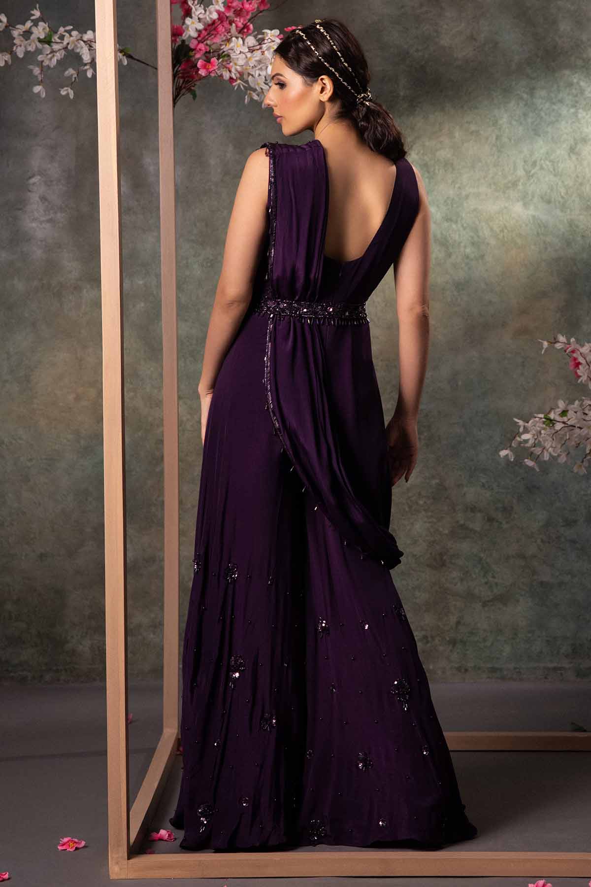 Purple Draped Jumpsuit & Belt