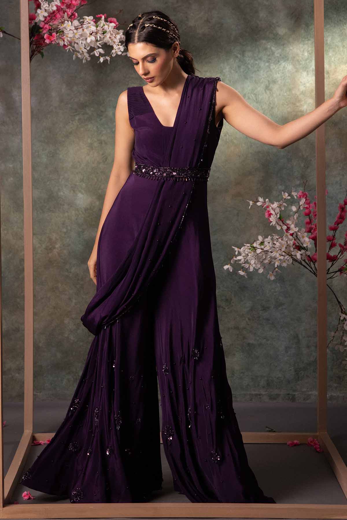 Buy Purple Draped Jumpsuit & Belt by Mehak Murpana for women online at ScrollnShops