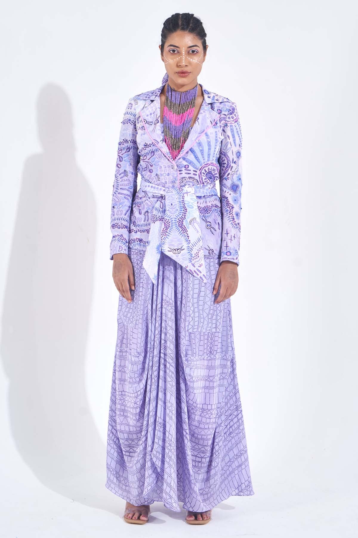 Demira Purple Embellished Blazer Set for women online at ScrollnShops