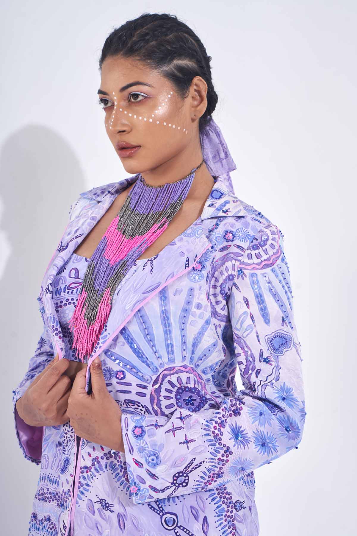 Purple Embellished Blazer Set