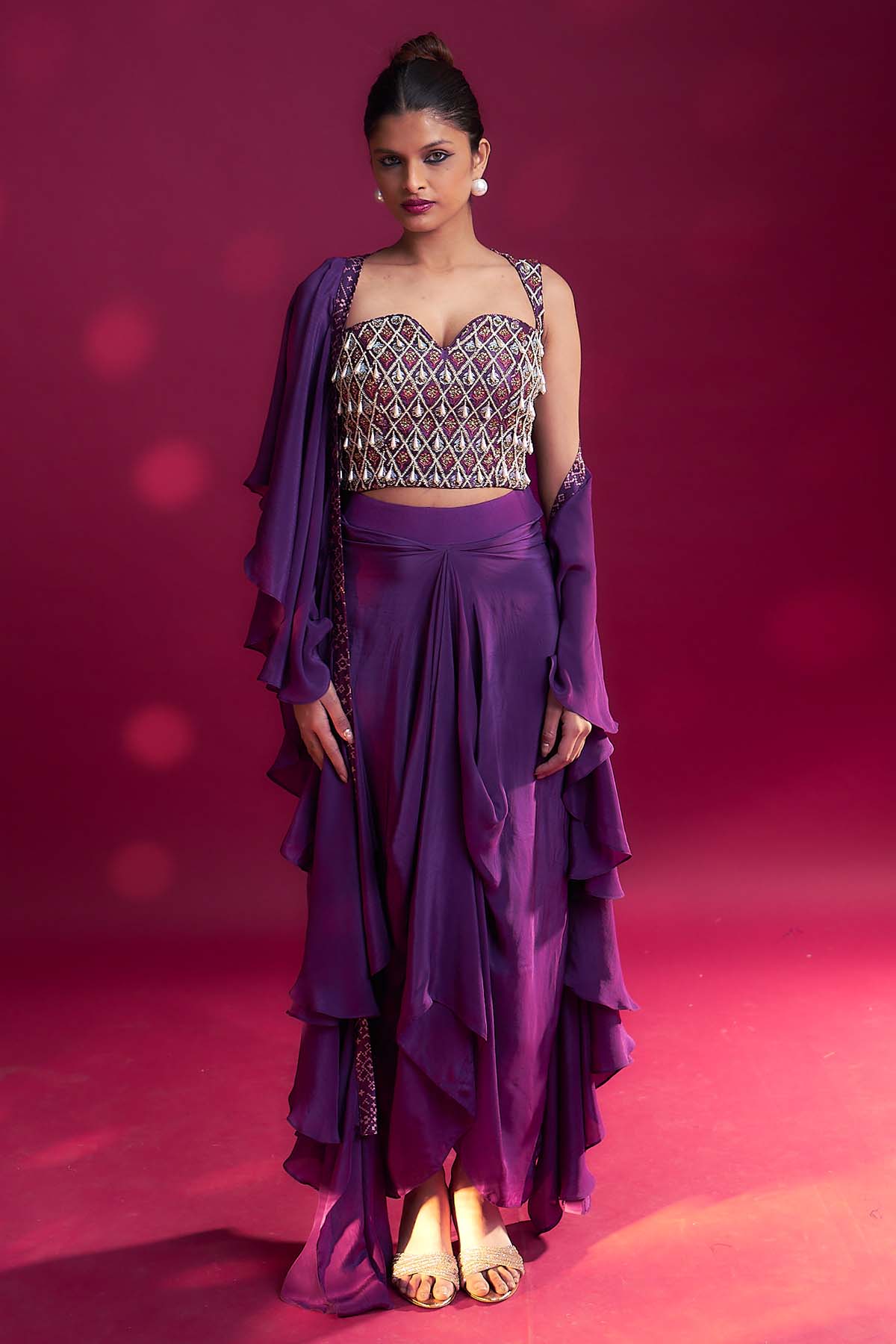 Purple Embellished Dhoti Set