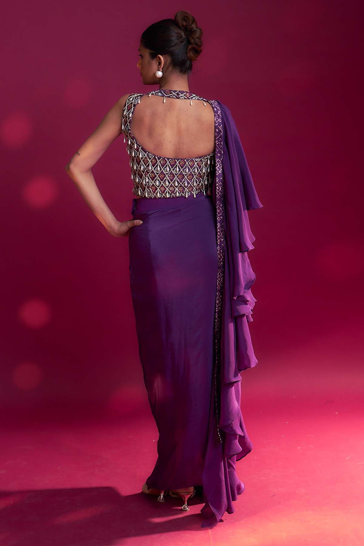 Purple Embellished Dhoti Set