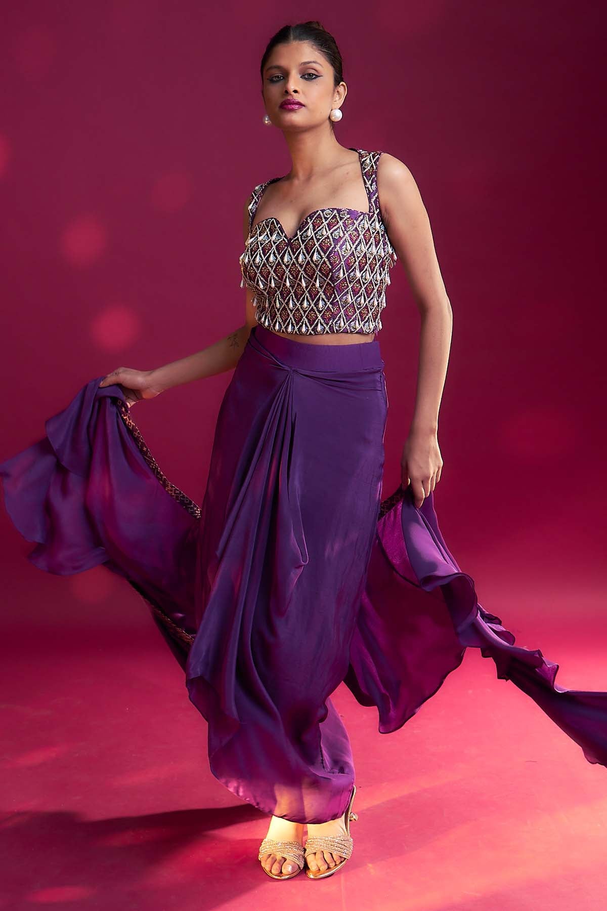 Purple Embellished Dhoti Set