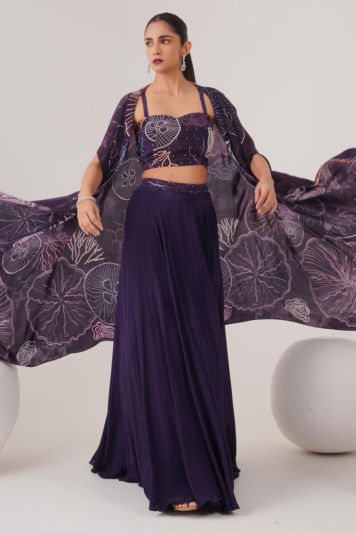 Purple Embellished Lehenga Set
