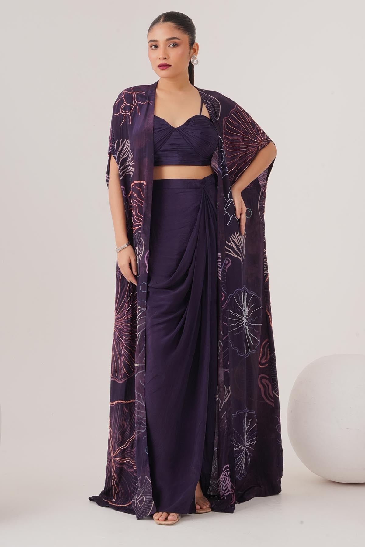 Buy Purple Embellished Long Cape Set by Shristi Chetani for women online at ScrollnShops