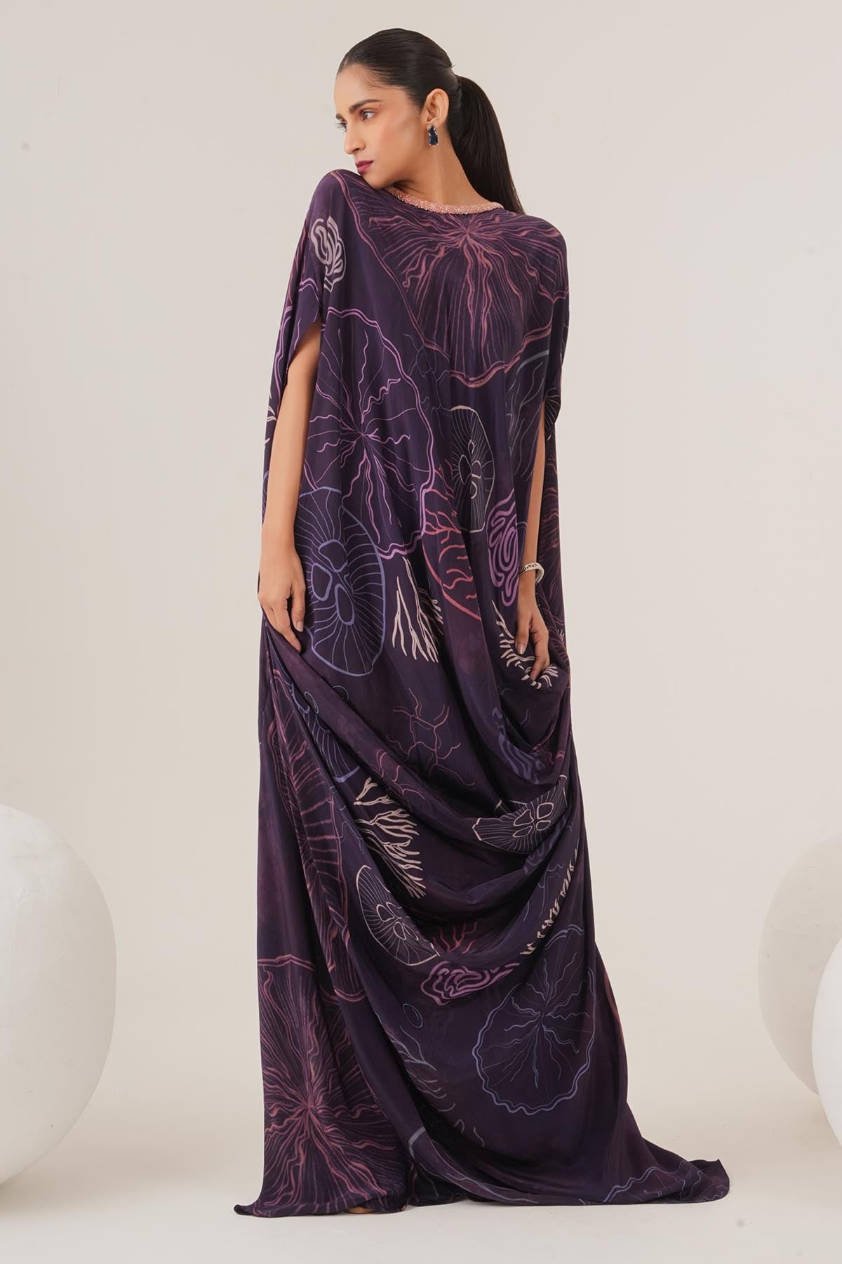 Purple Embellished Neck Dress