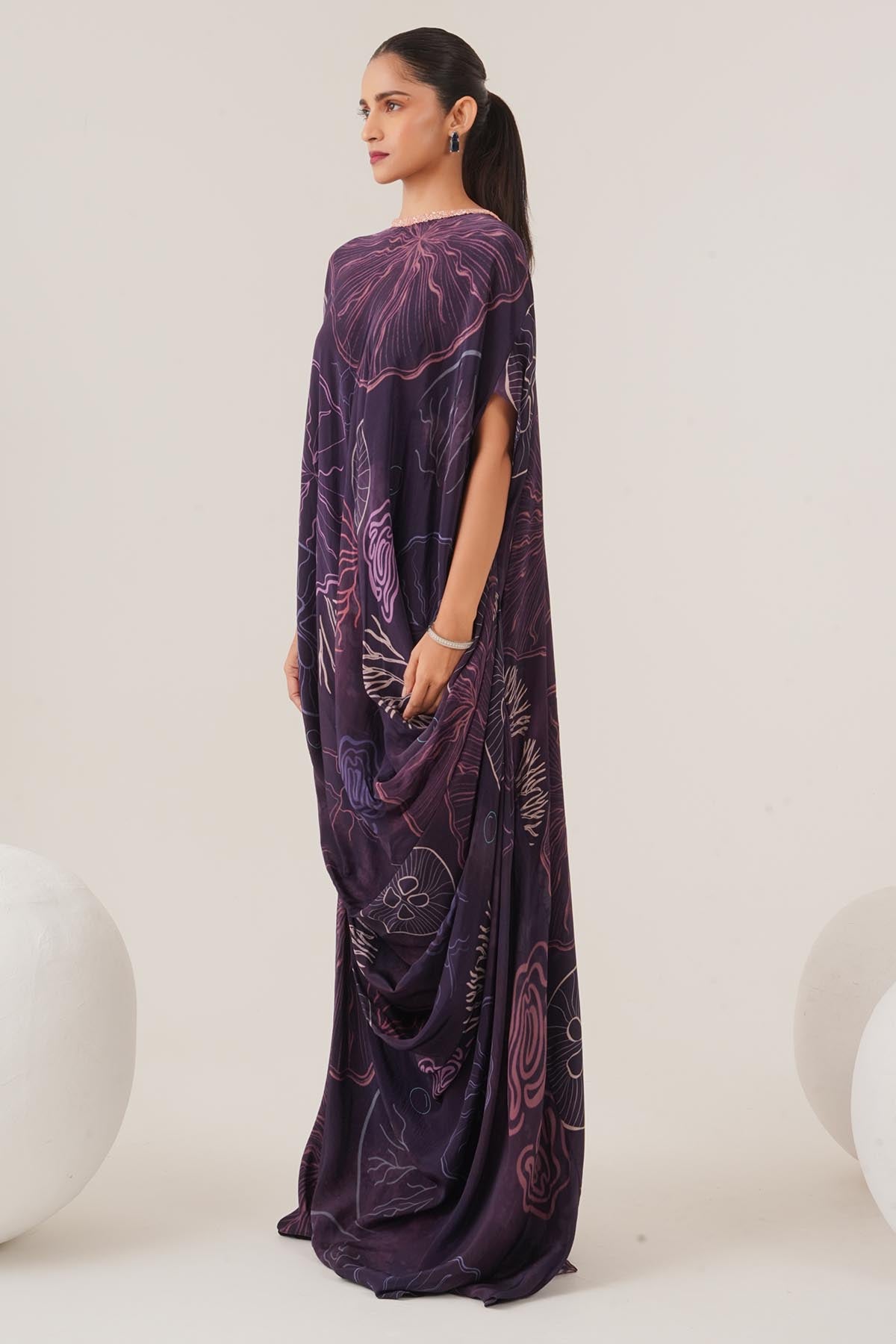 Purple Embellished Neck Dress