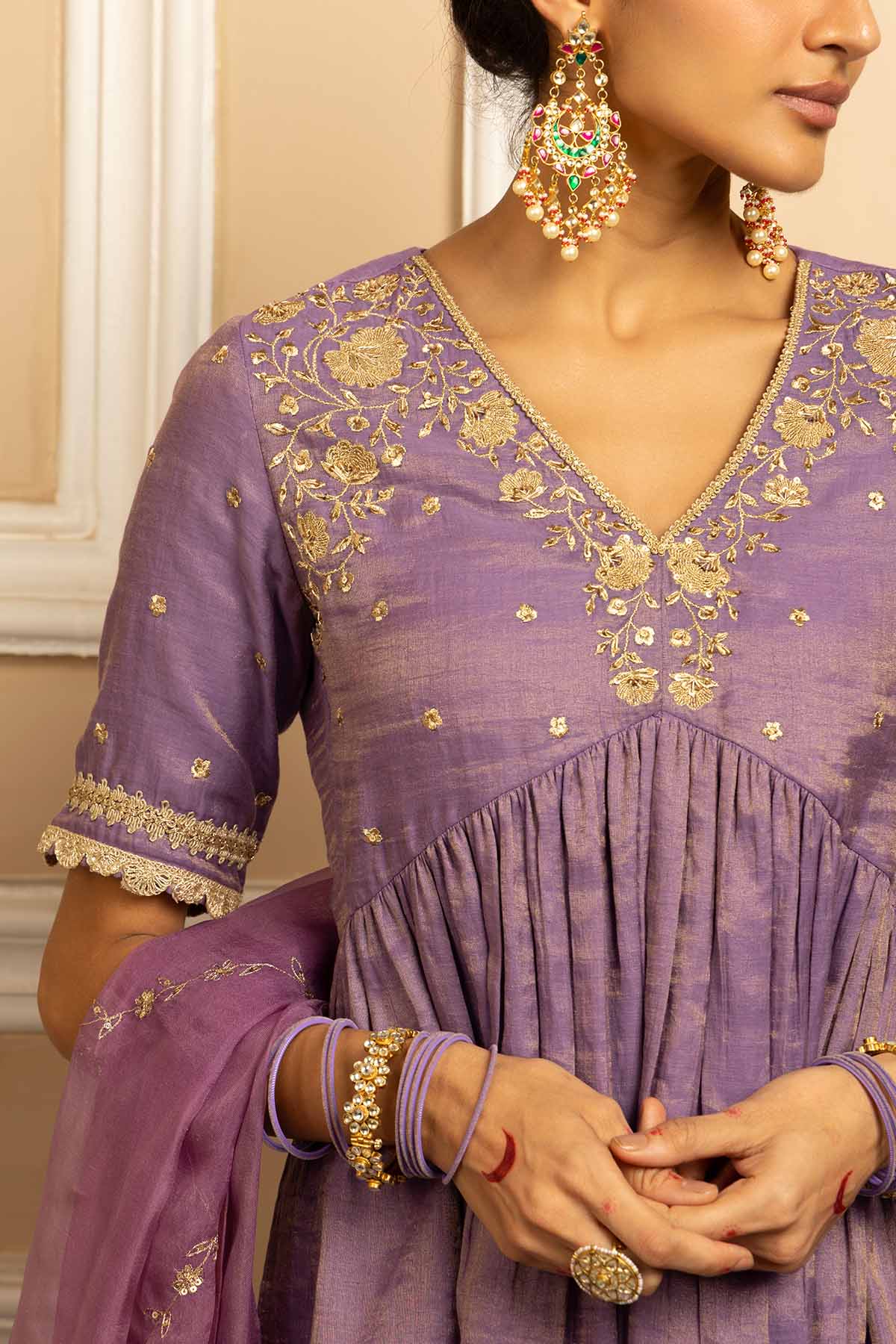 Purple Embellished Sharara Set