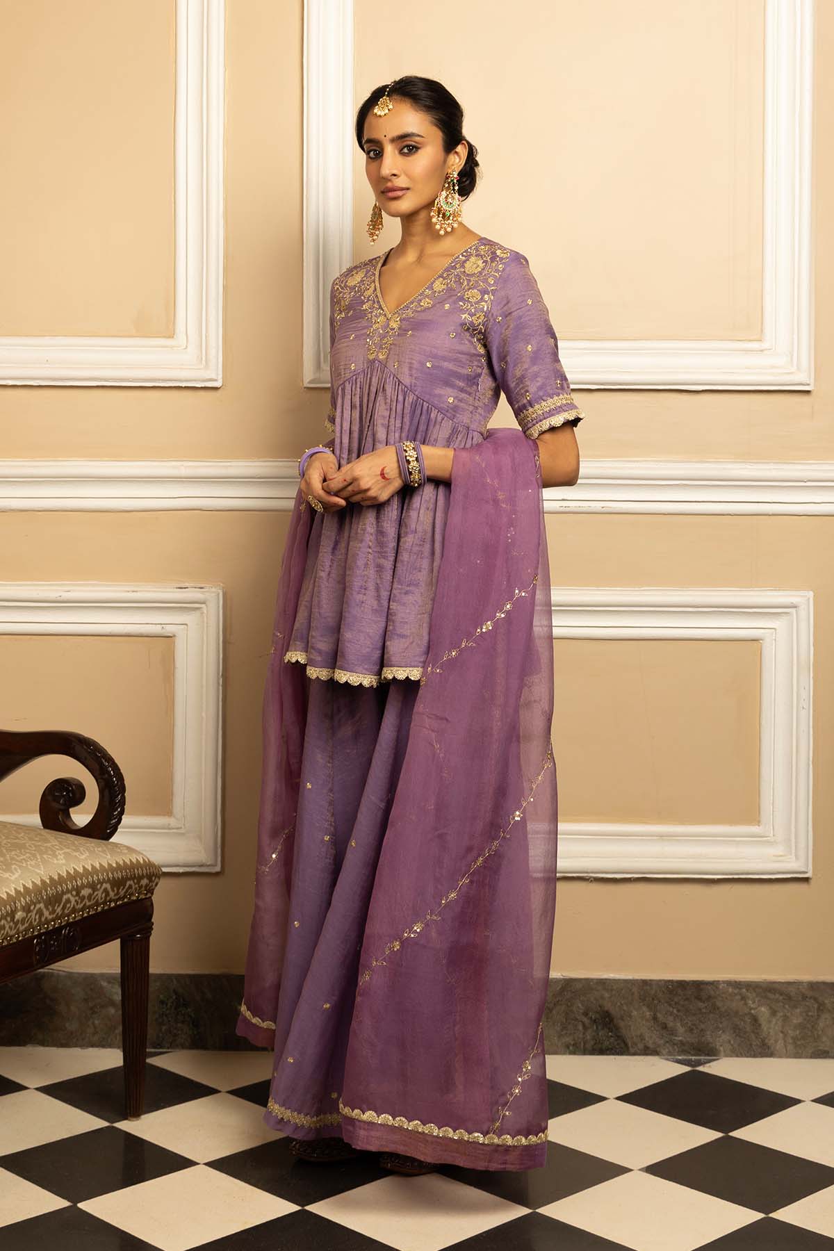Purple Embellished Sharara Set