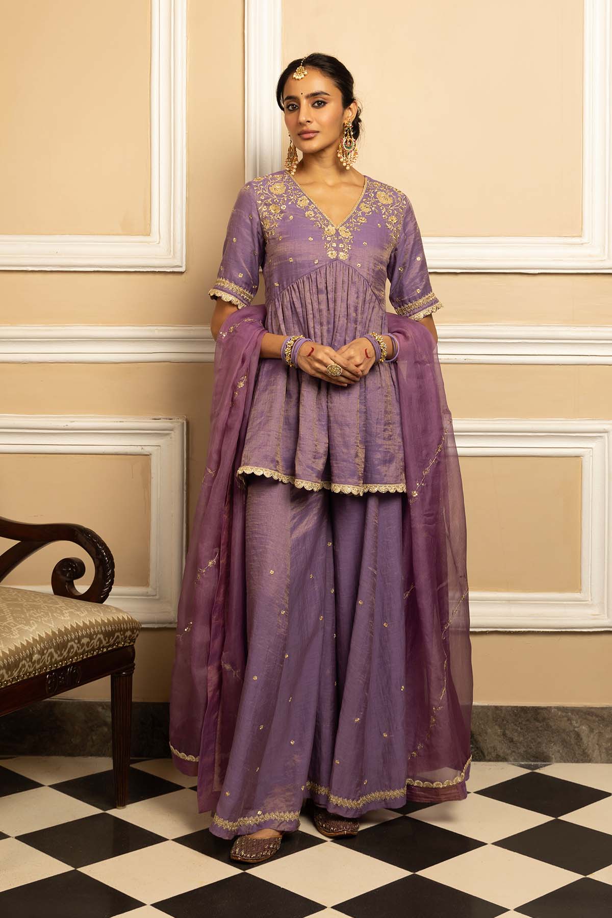 Purple Embellished Sharara Set