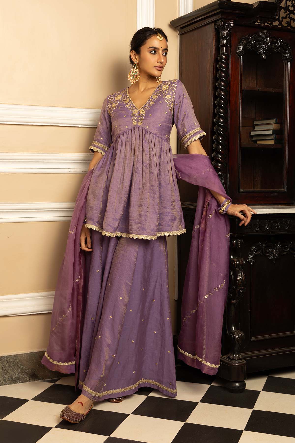 Buy Purple Embellished Sharara Set by Dohr India for women online at ScrollnShops