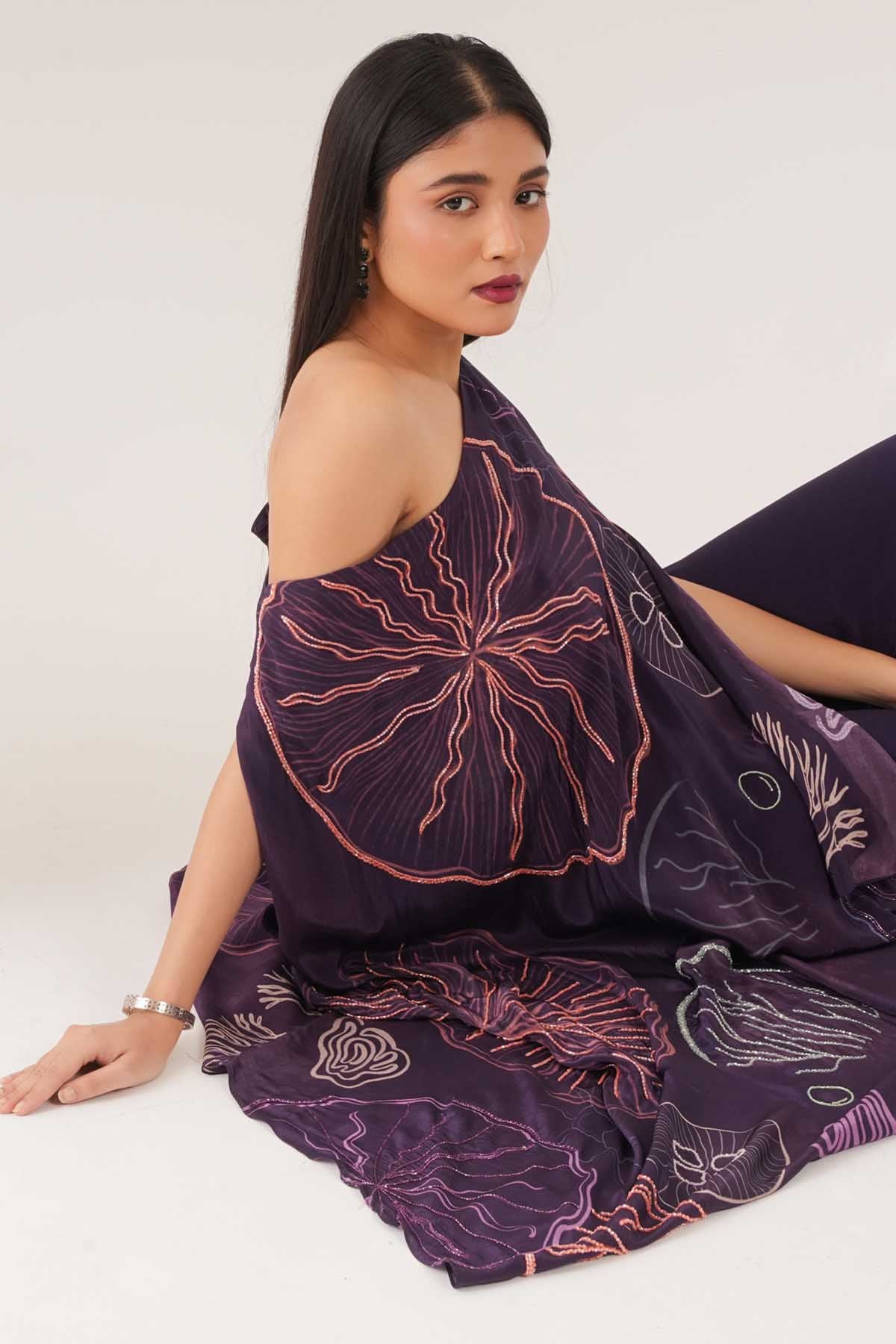 Purple Embellished Top & Pants