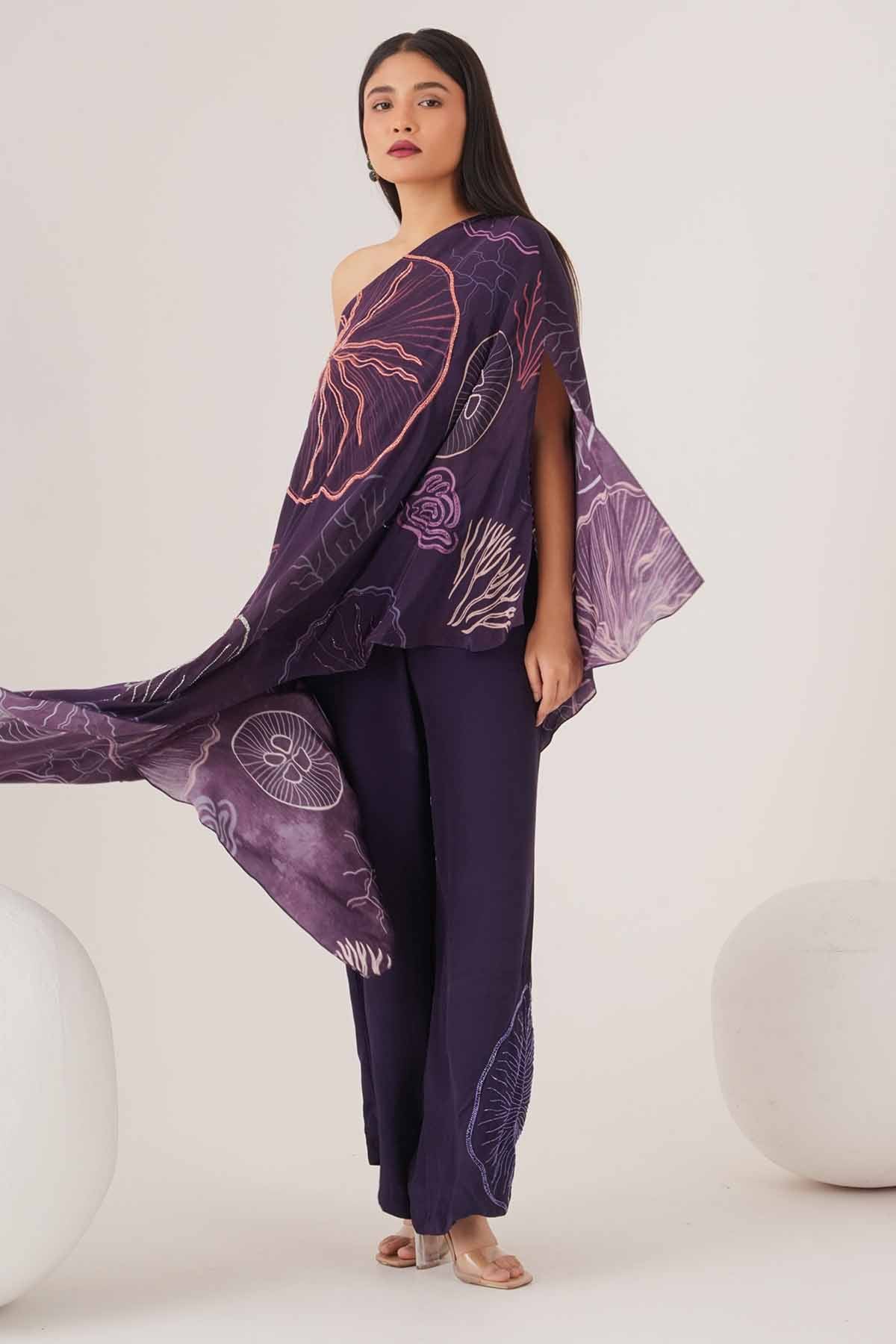 Purple Embellished Top & Pants