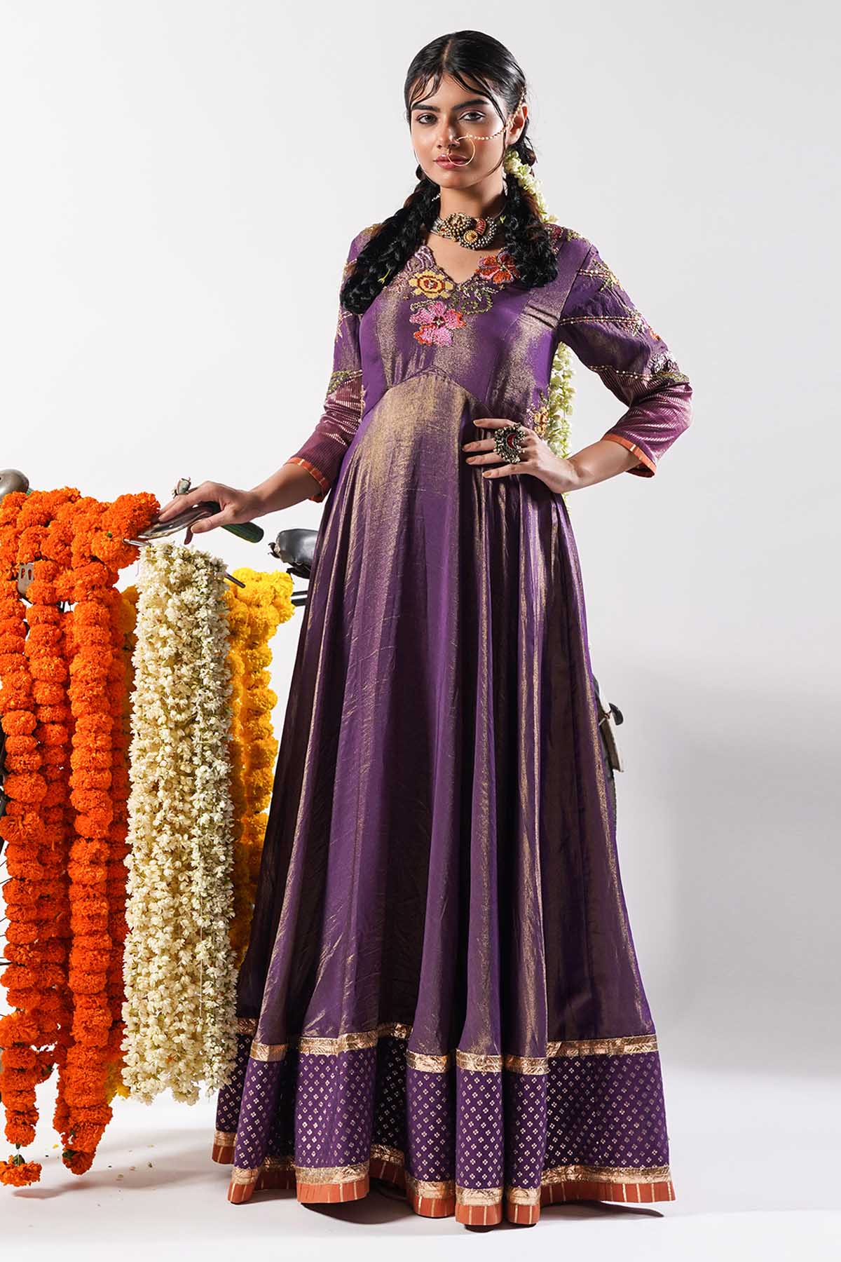 Seharre Purple Embroidered Anarkali Set for women online at ScrollnShops