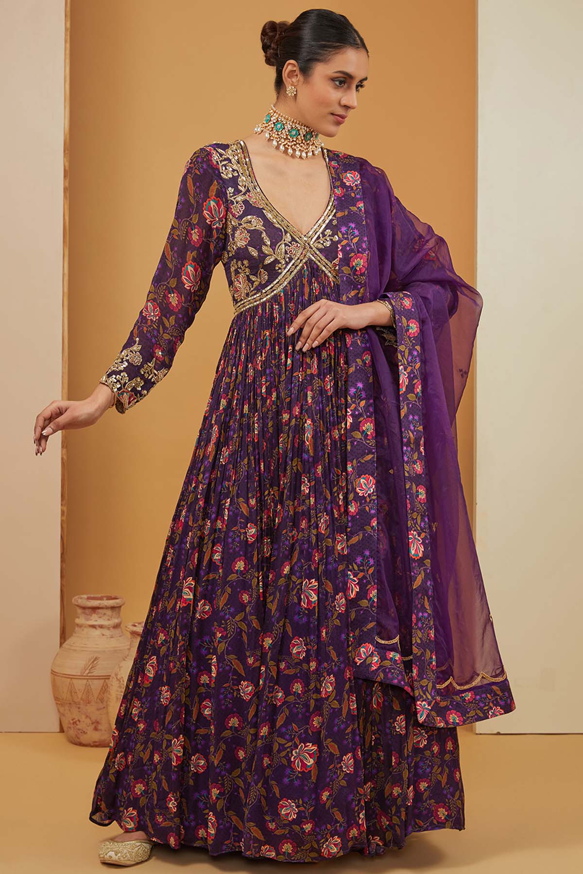 Neha Khullar Purple Embroidered Anarkali Set for women online at ScrollnShops