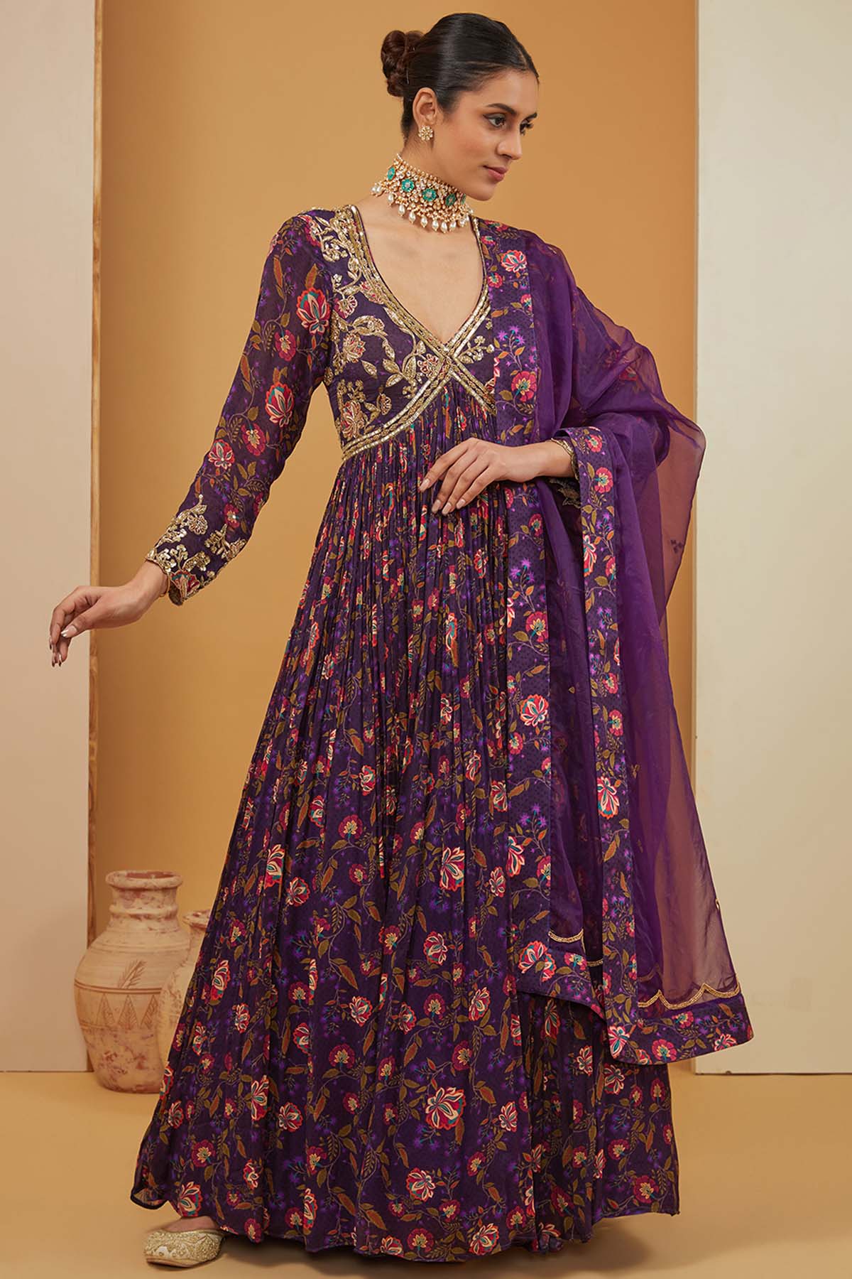 Designer Neha Khullar Purple Embroidered Anarkali Set for Women Online