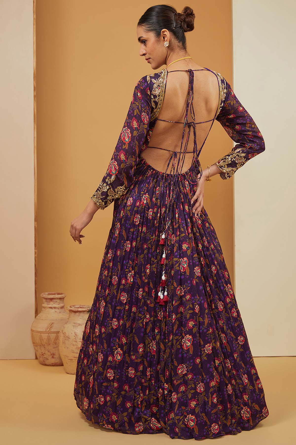 Purple Embroidered Anarkali Set
