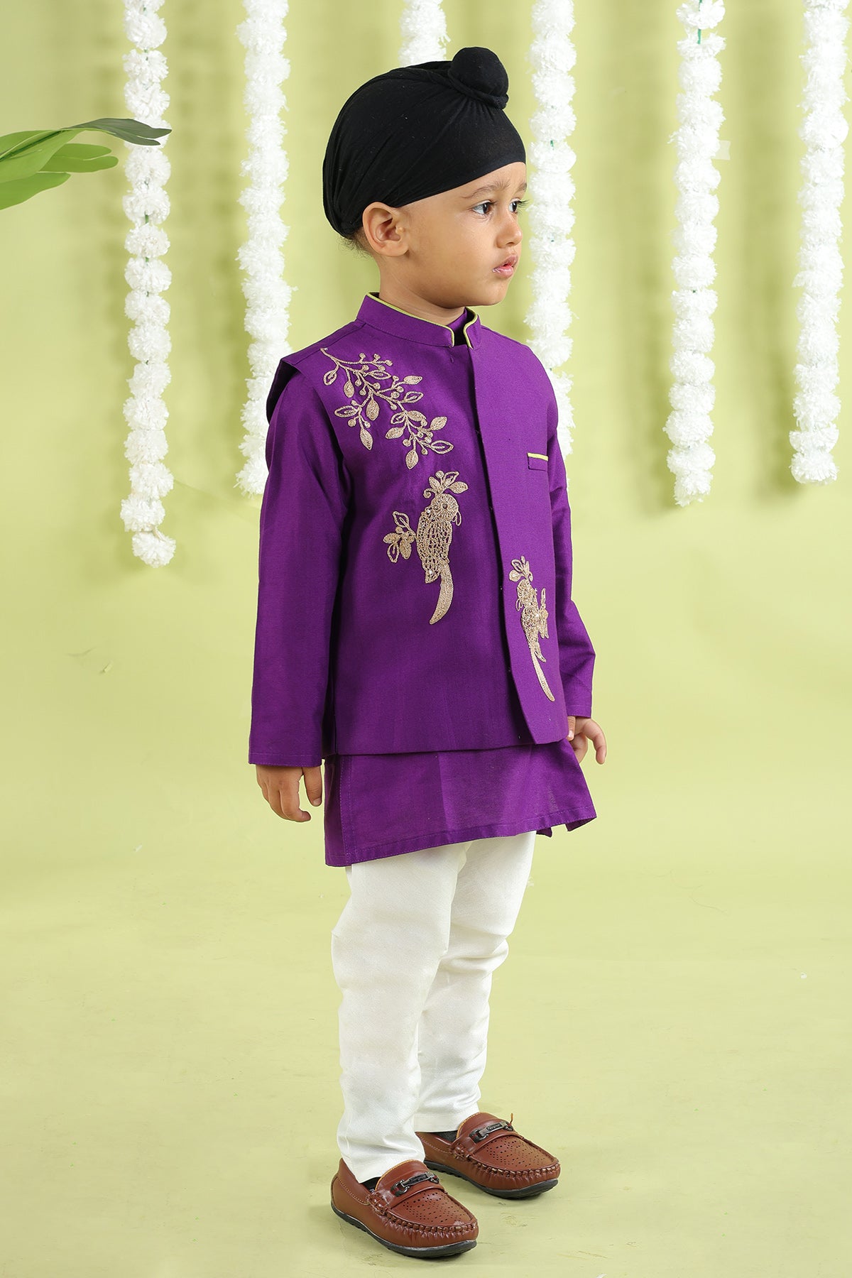 Embroidered Purple Bandhgala Set