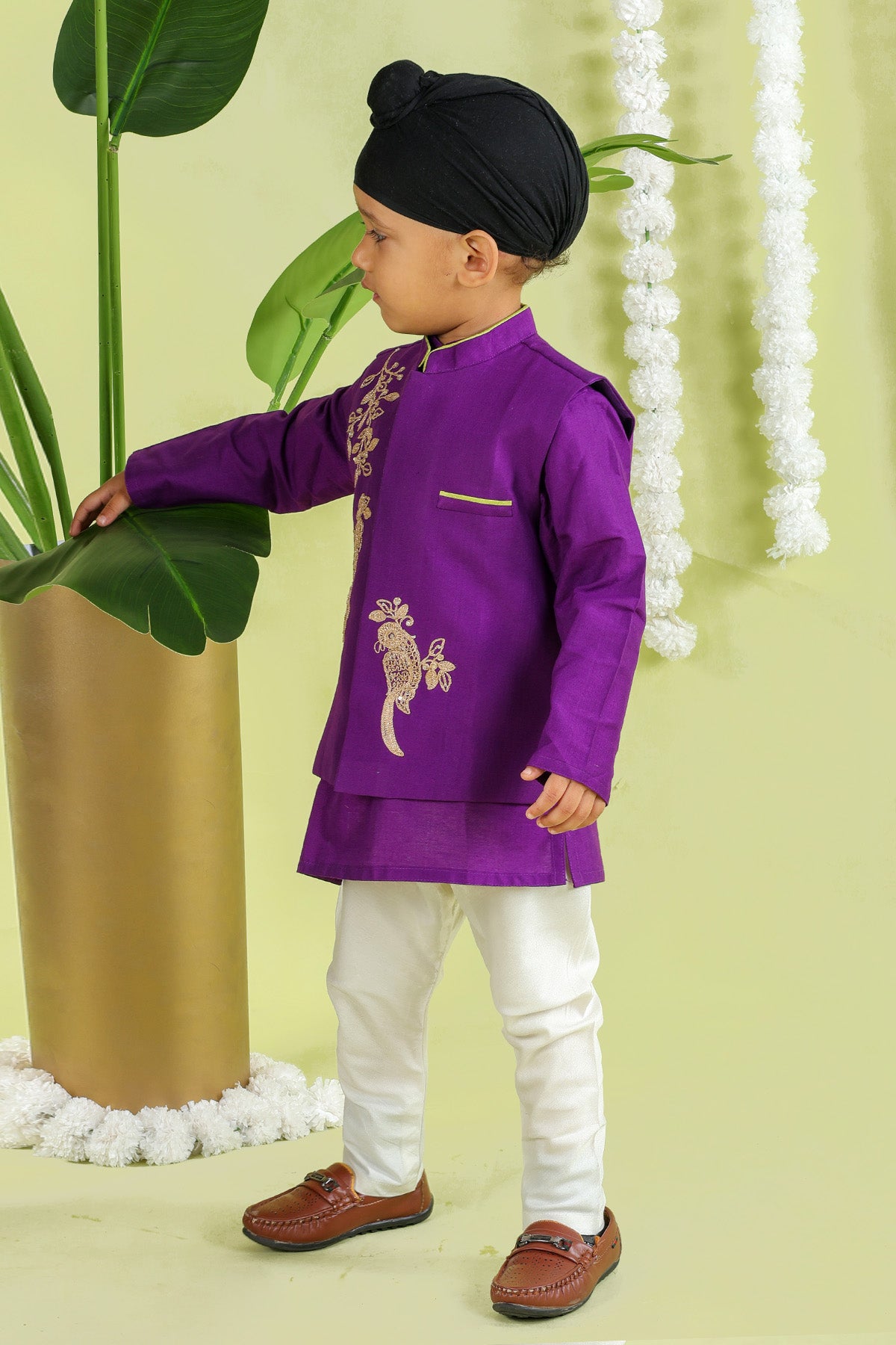 Embroidered Purple Bandhgala Set