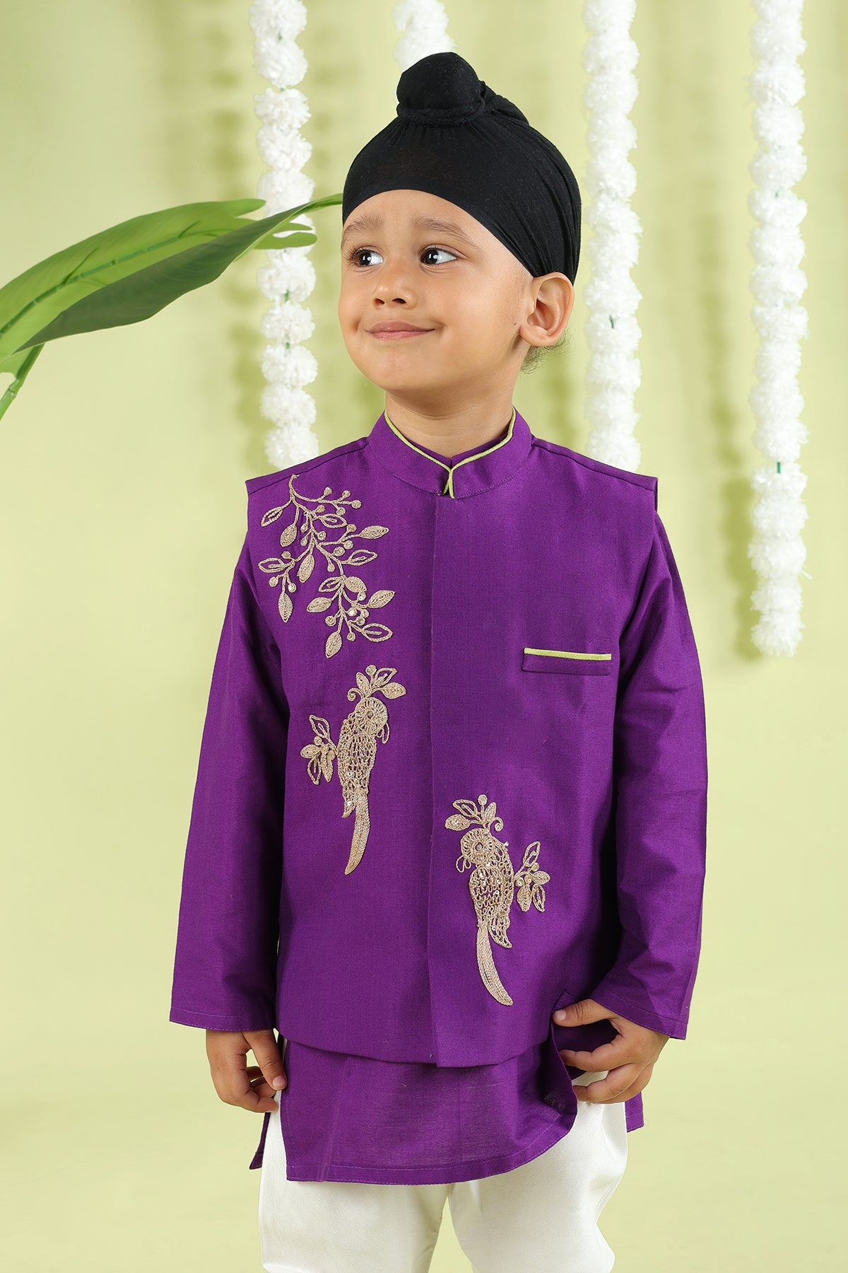 Embroidered Purple Bandhgala Set