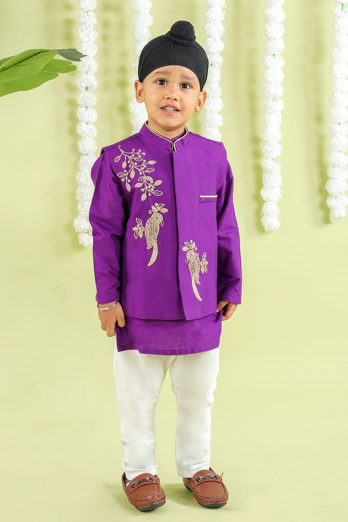 Buy Embroidered Purple Bandhgala Set by Little Brats for Boy online at ScrollnShops