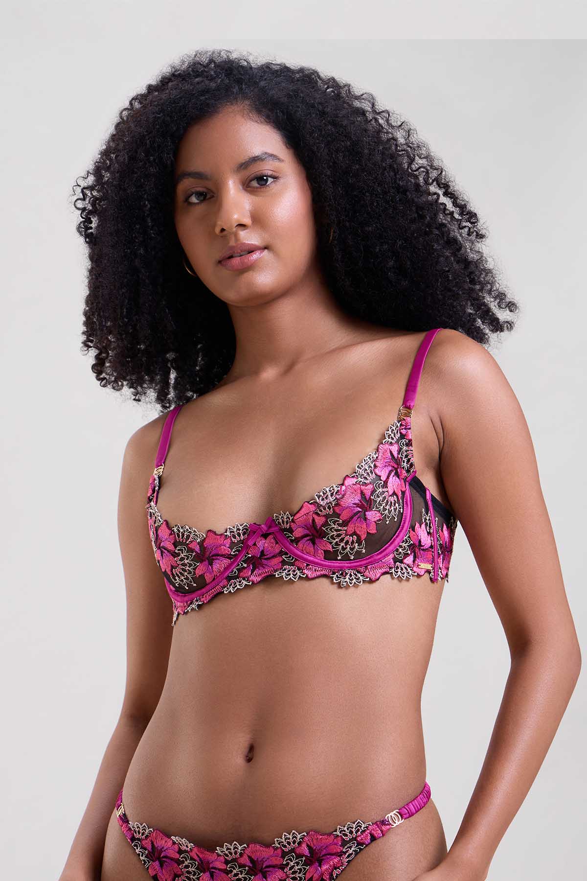 Purple Embroidered Bra & Thong