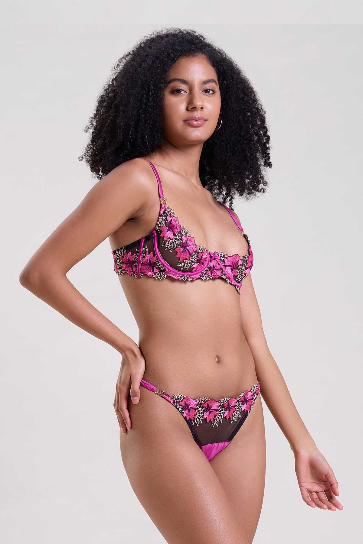 Purple Embroidered Bra & Thong