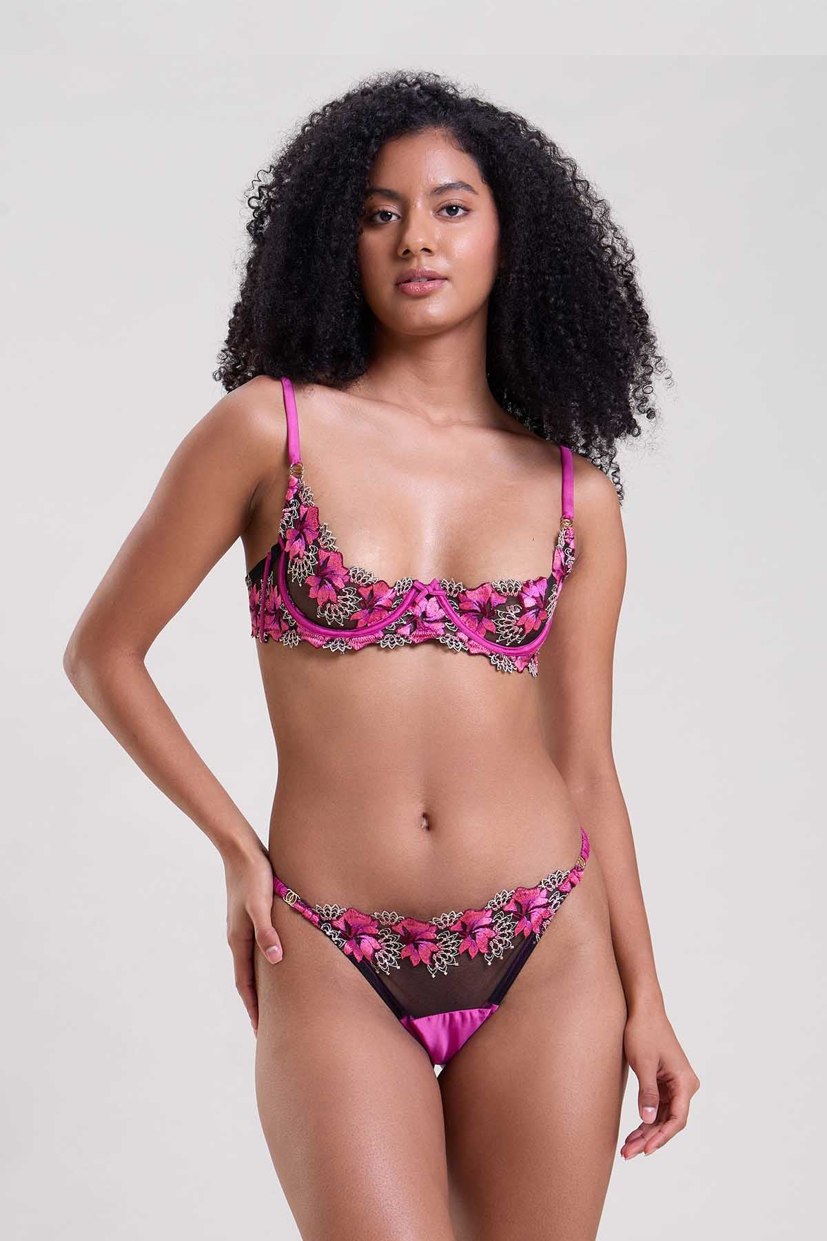 Buy Purple Embroidered Bra & Thong by Mysthelle for women online at ScrollnShops