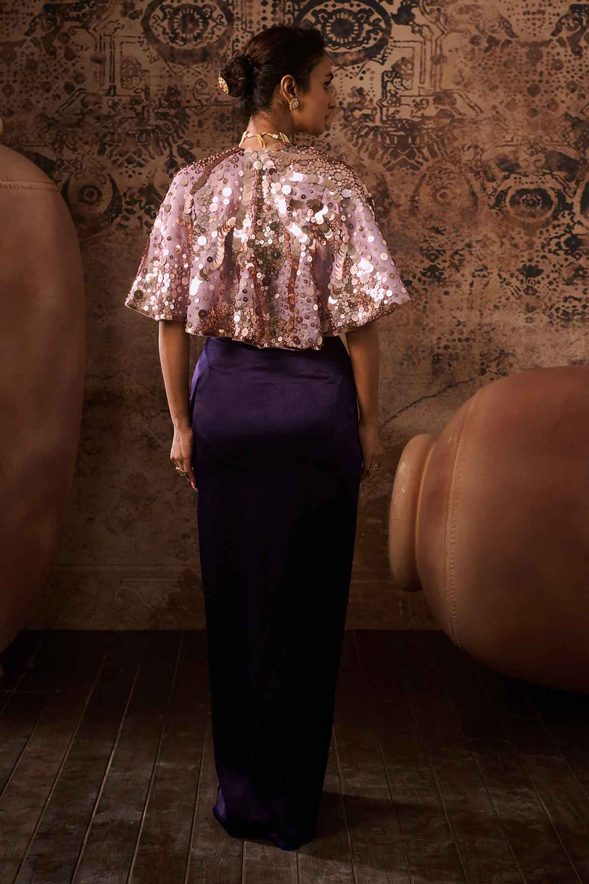 Purple Embroidered Cape Set