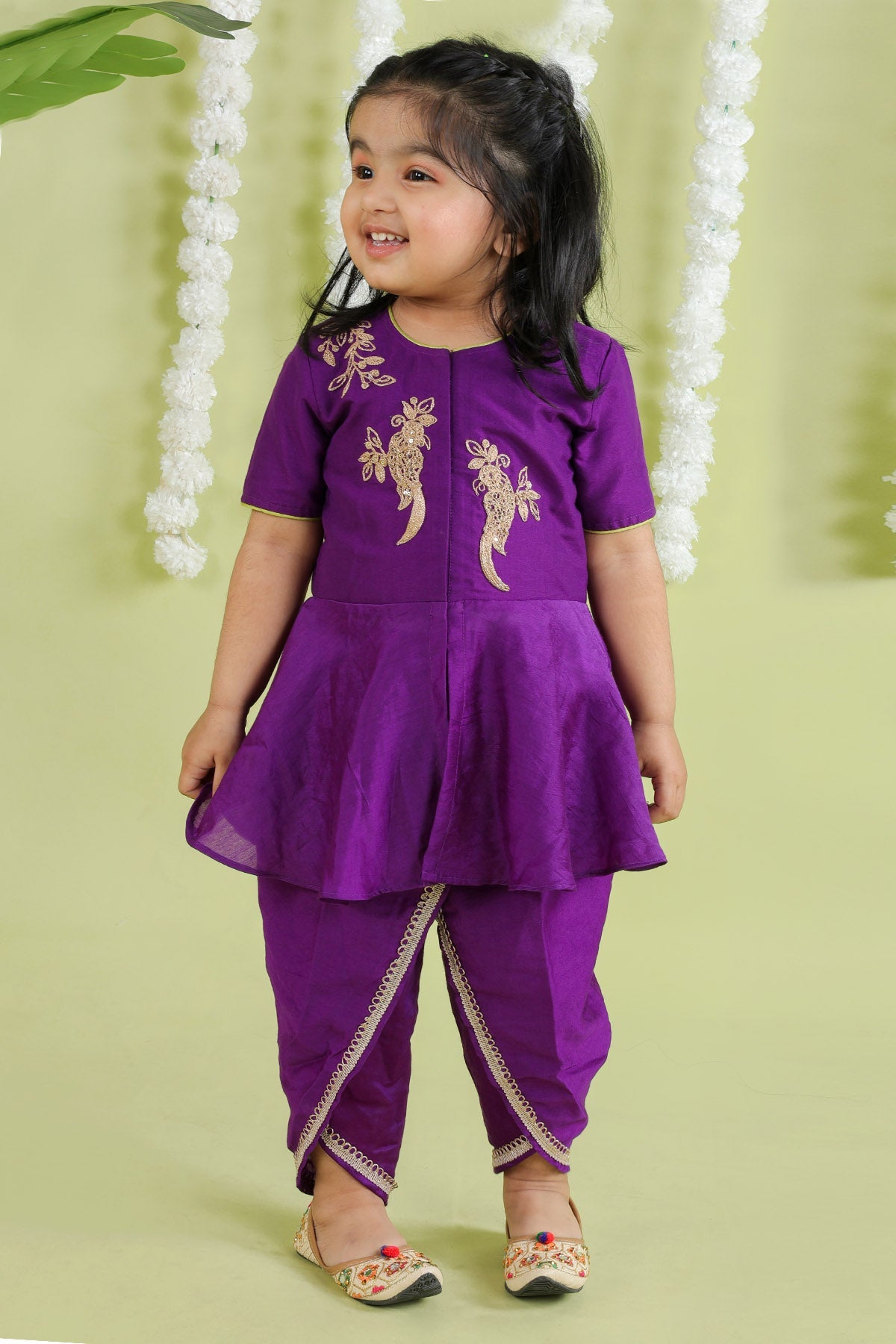 Buy Purple Embroidered Dhoti Set by Little Brats for Girl online at ScrollnShops