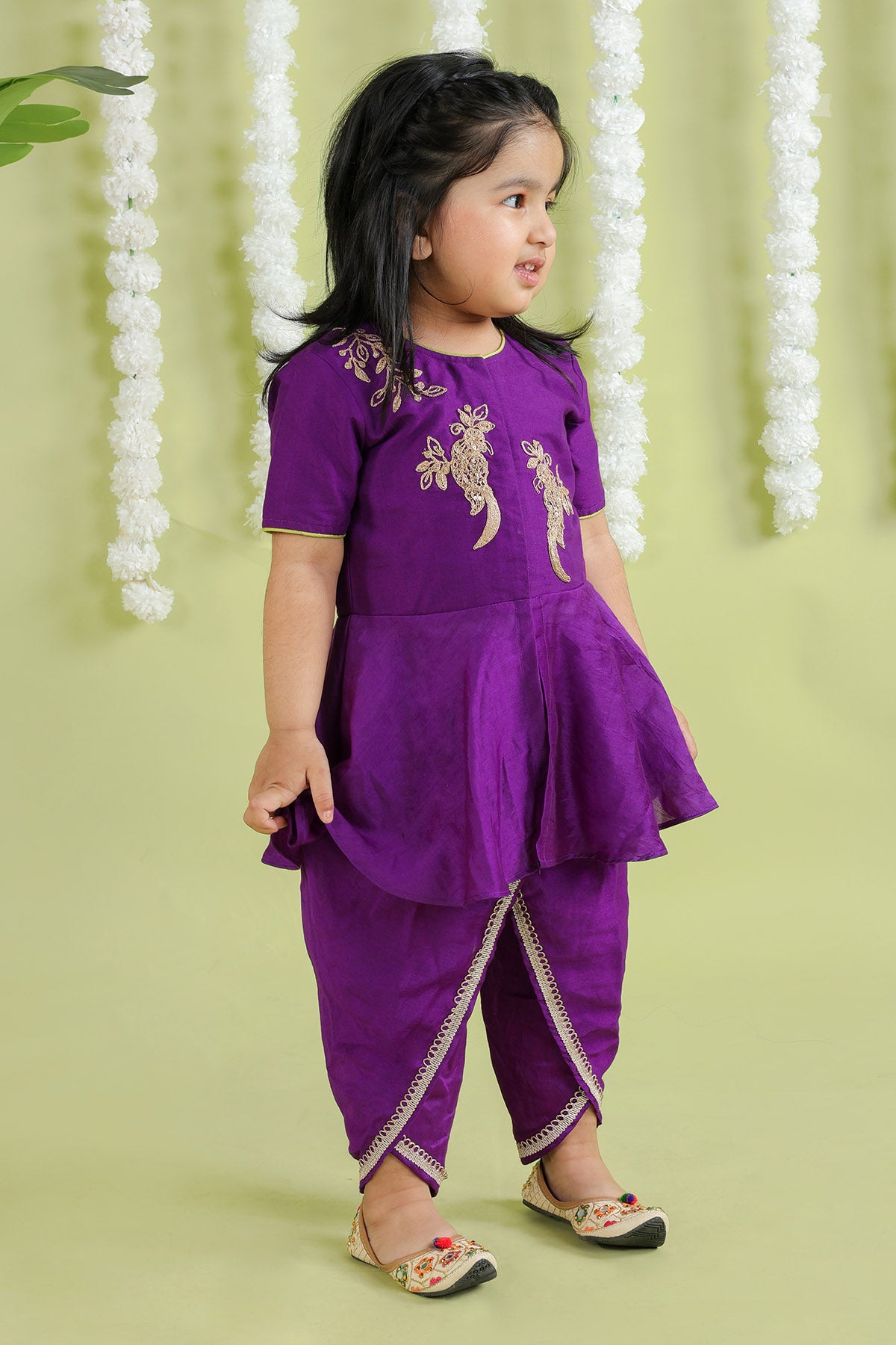 Purple Embroidered Dhoti Set
